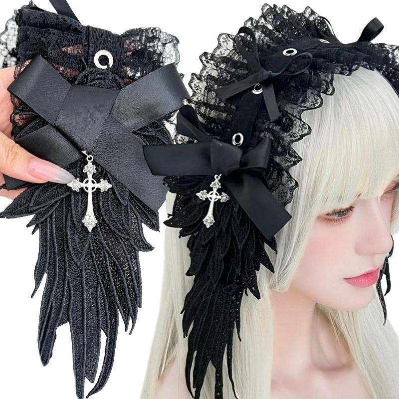Women'S Victorian Era Accessories - Gothic lace angel wings headband dark