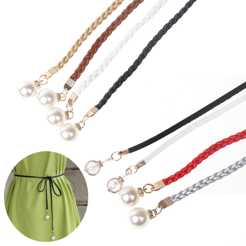 Retro PU Braided Pearl Belt Wa – Women'S Jeans Accessories Chain recenzja i cena