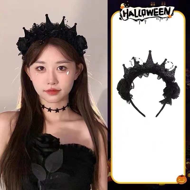 Gothic Black Rose Lace Crown H – Women'S Victorian Accessories recenzja i cena