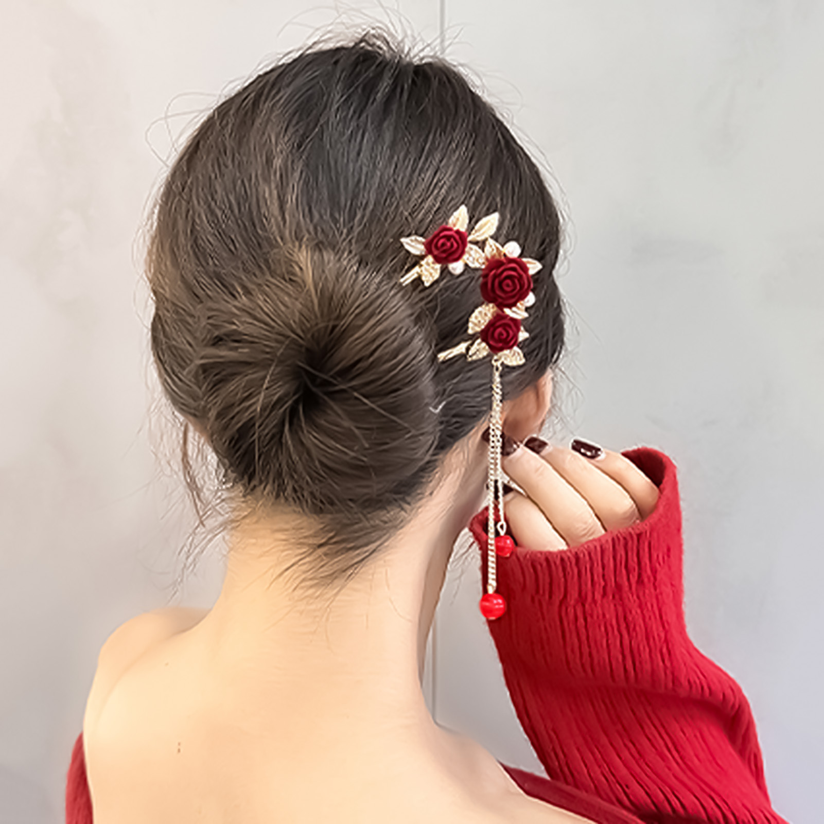 Chinese Style Rose Flower Hair – Women Accessories For Hand recenzja i cena