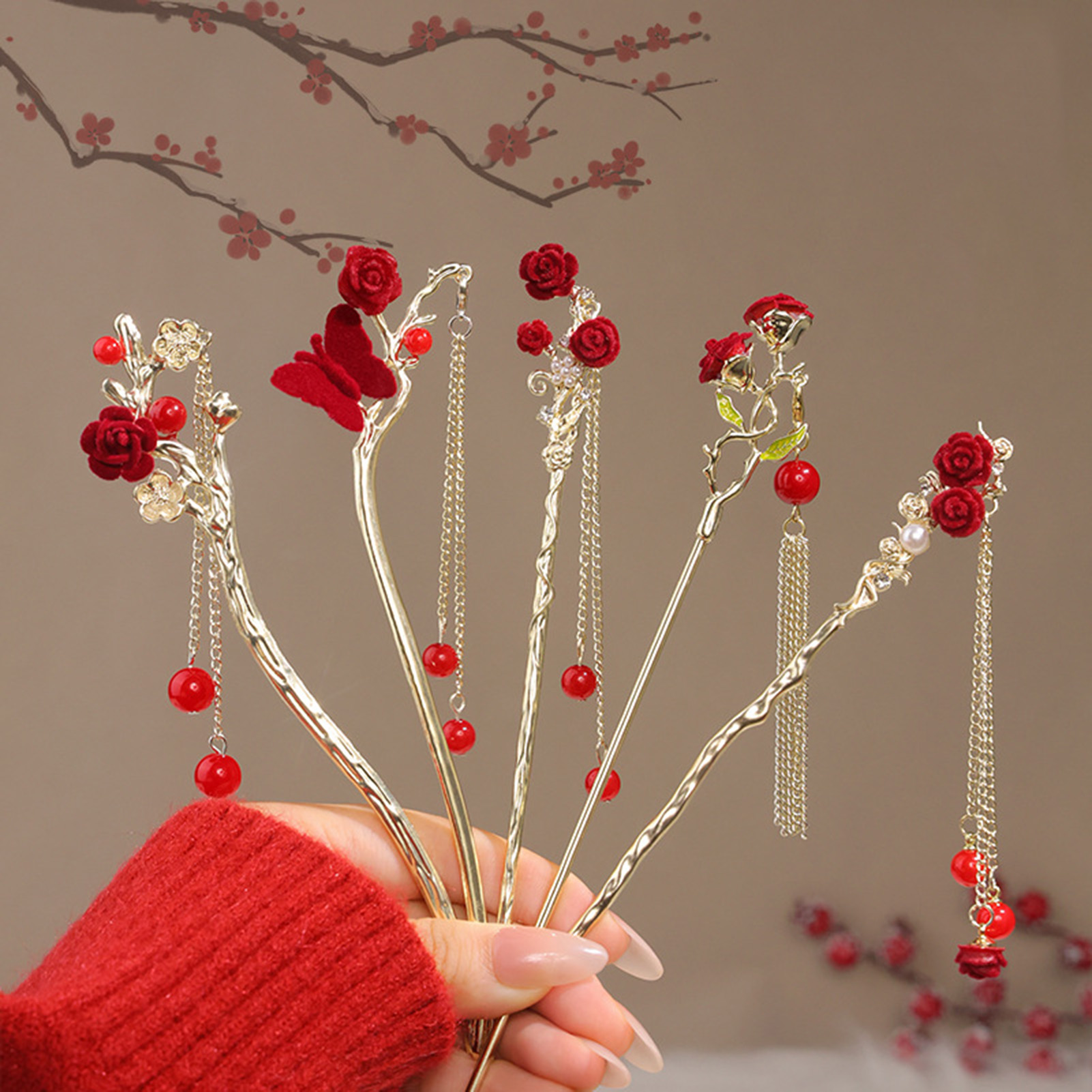 Chinese Style Rose Flower Hair – Women Accessories For Hand recenzja i cena