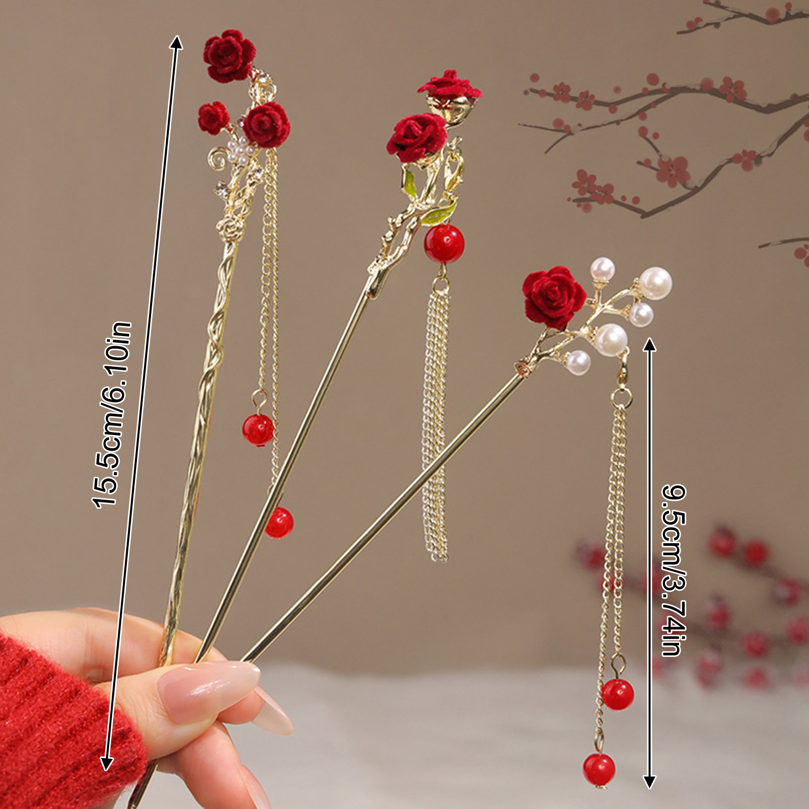 Chinese Style Rose Flower Hair – Women Accessories For Hand recenzja i cena