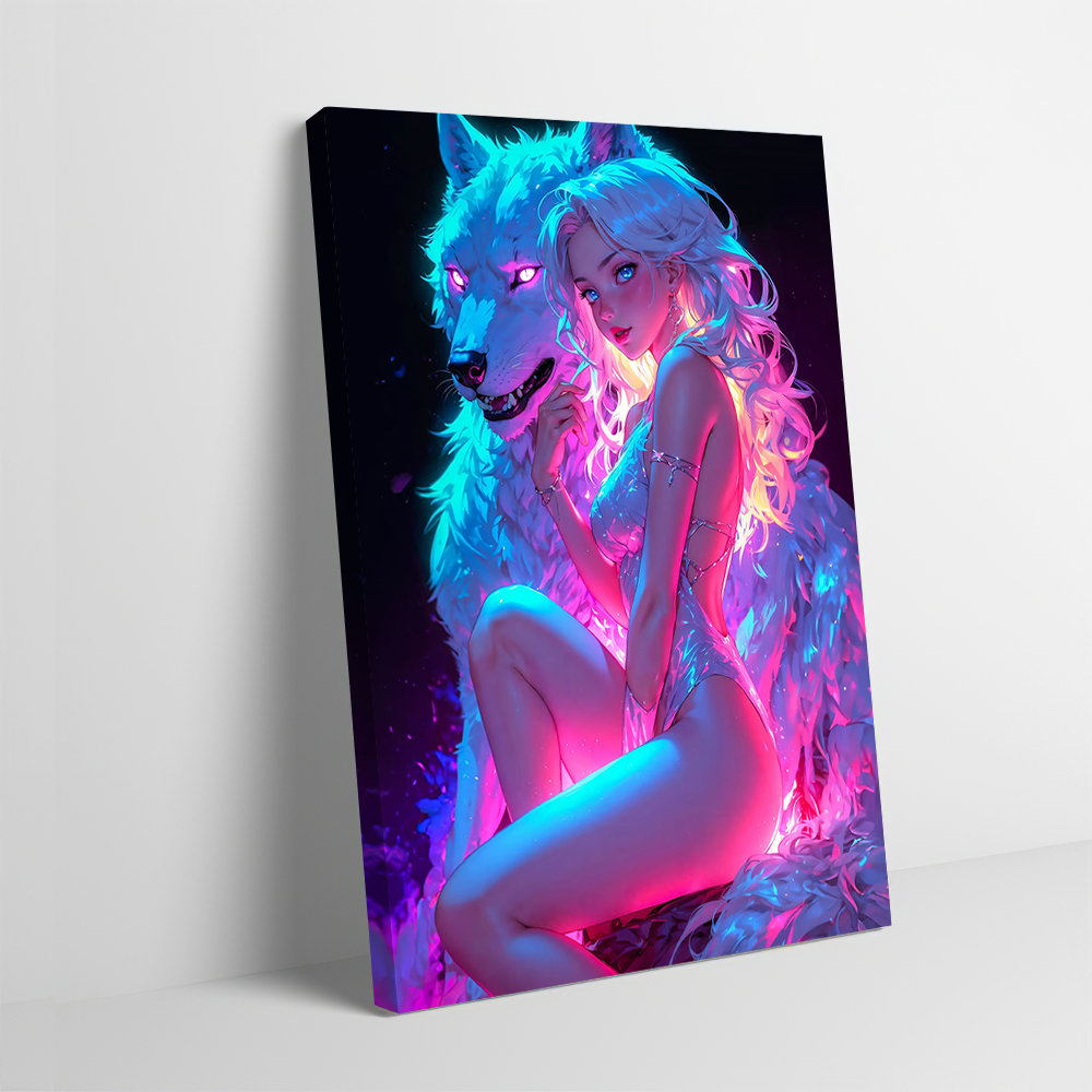 Sexy Neon Wolf Woman Printing  – Women Accessories Poster recenzja i cena