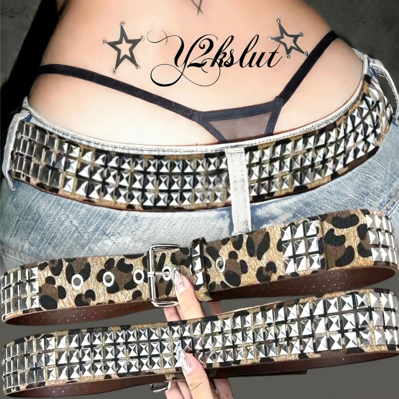 Y2K Leopard Rivet Belt Square  – Women'S Jeans Accessories Chain recenzja i cena