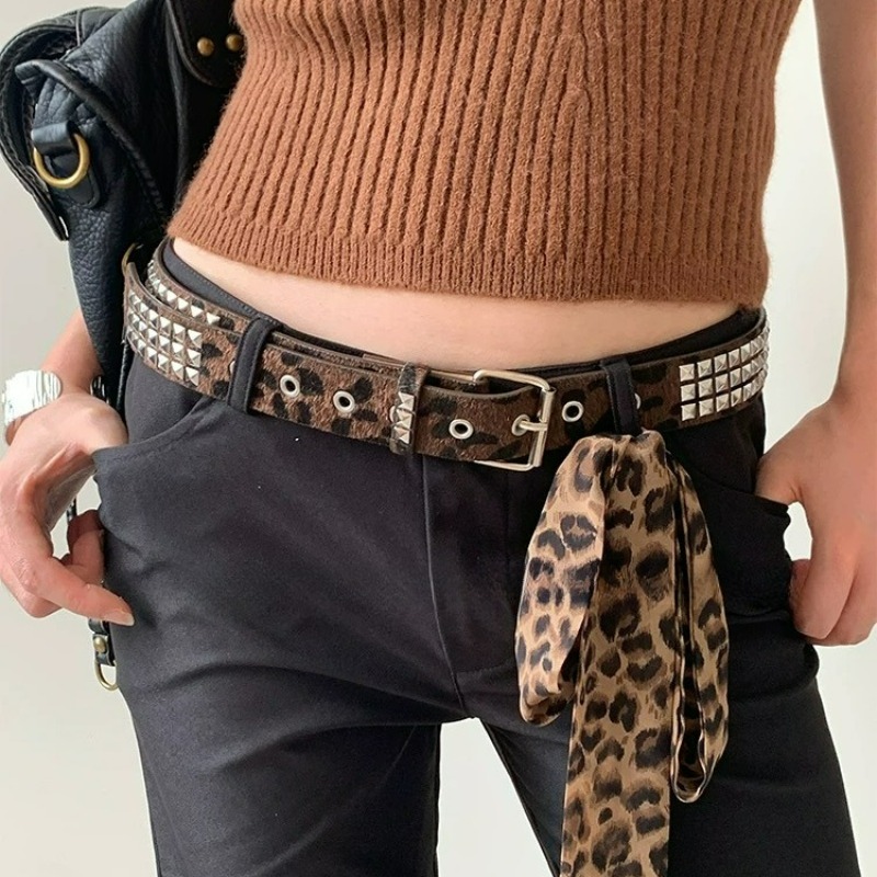 Y2K Leopard Rivet Belt Square  – Women'S Jeans Accessories Chain recenzja i cena