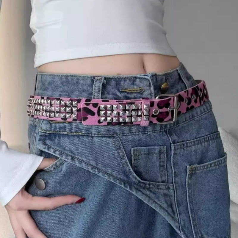 Y2K Leopard Rivet Belt Square  – Women'S Jeans Accessories Chain recenzja i cena