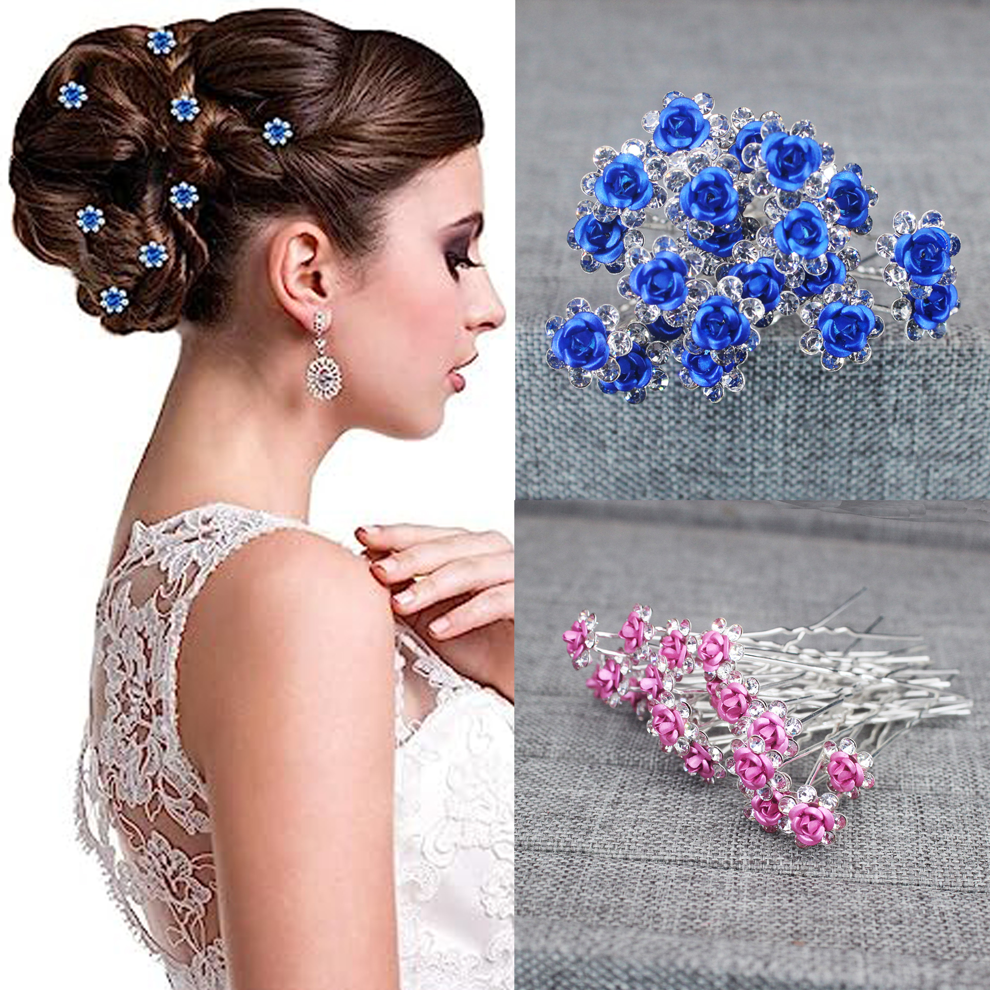 20PCS Rose Flower Rhinestone H – Women'S Hair Accessories Wedding recenzja i cena