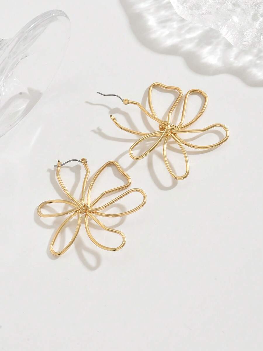 Gold Wireframe Floral Earrings – Women Accessories For Hand recenzja i cena