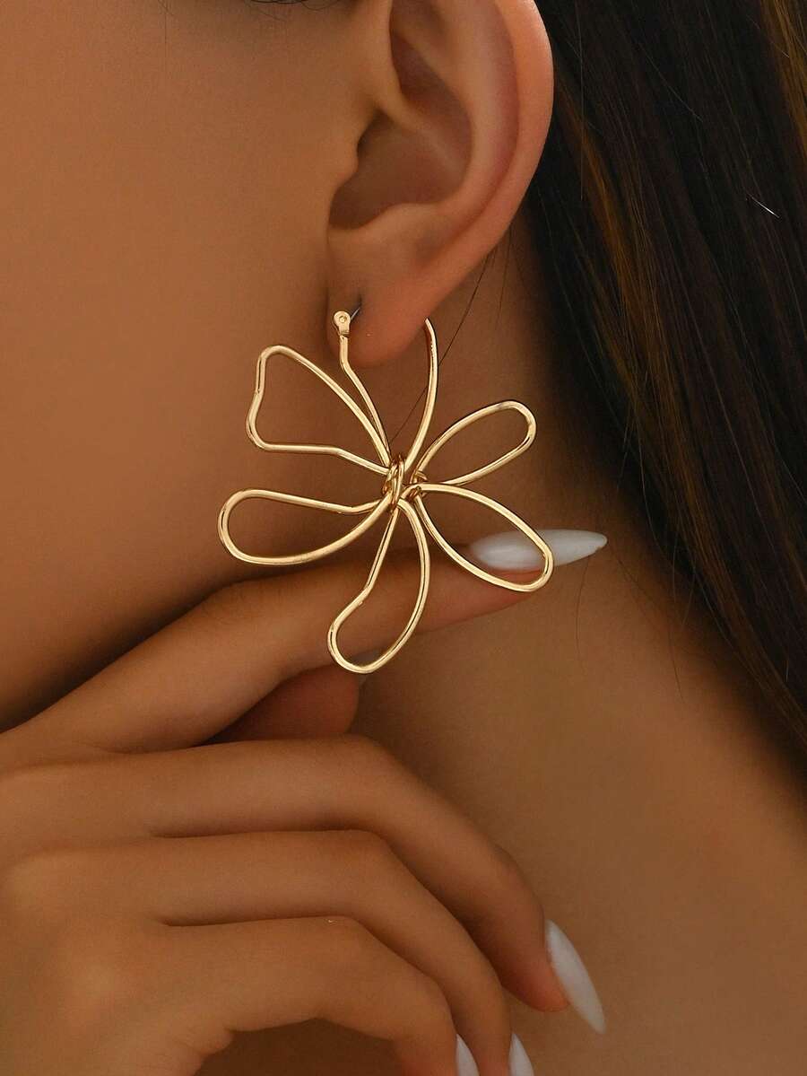 Gold Wireframe Floral Earrings – Women Accessories For Hand recenzja i cena