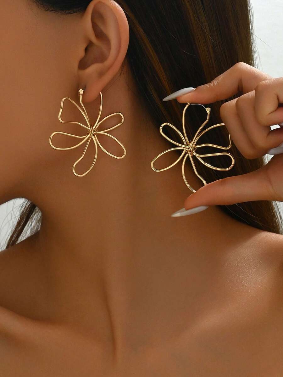 Gold Wireframe Floral Earrings – Women Accessories For Hand recenzja i cena