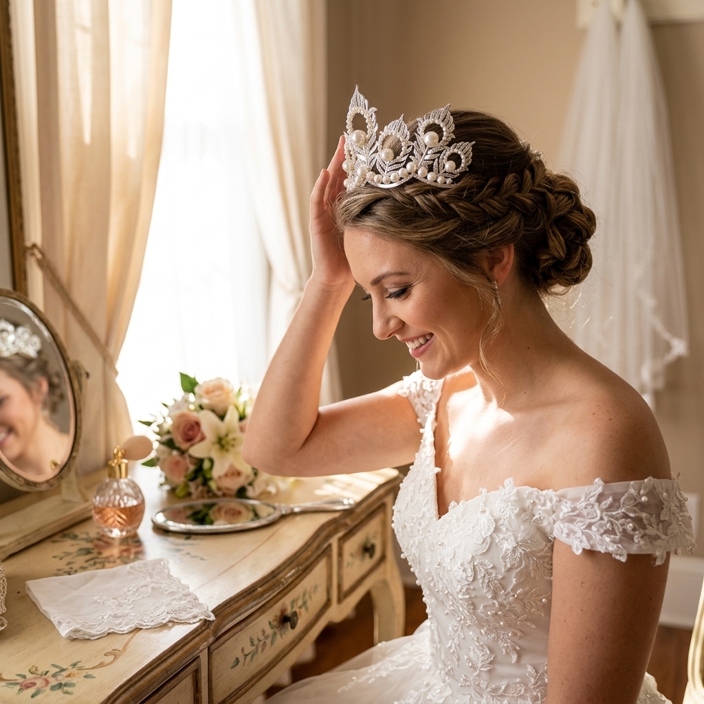 Pearl Crown Headpiece With Pea – Women Accessories For Wedding recenzja i cena