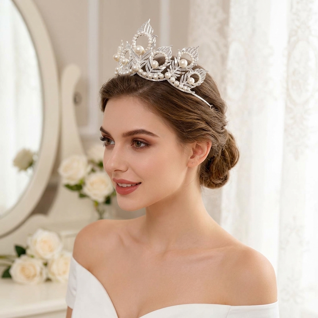 Pearl Crown Headpiece With Pea – Women Accessories For Wedding recenzja i cena